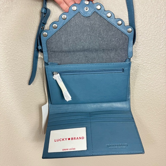 NWT Lucky Brand Ruth Leather Crossbody Organizer Bag dusty blue - Picture 9 of 14